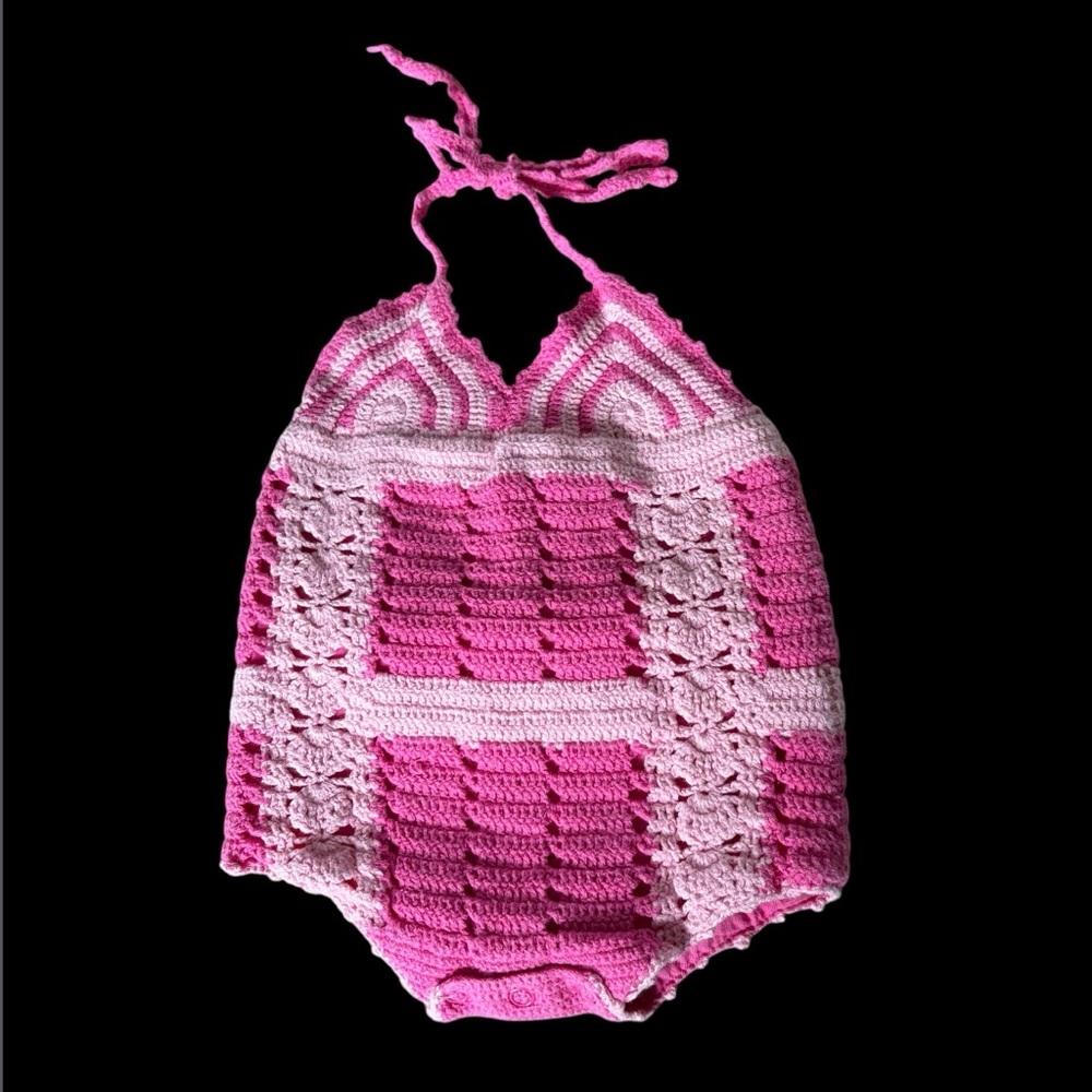 Pink Crochet Baby Halter Onesie